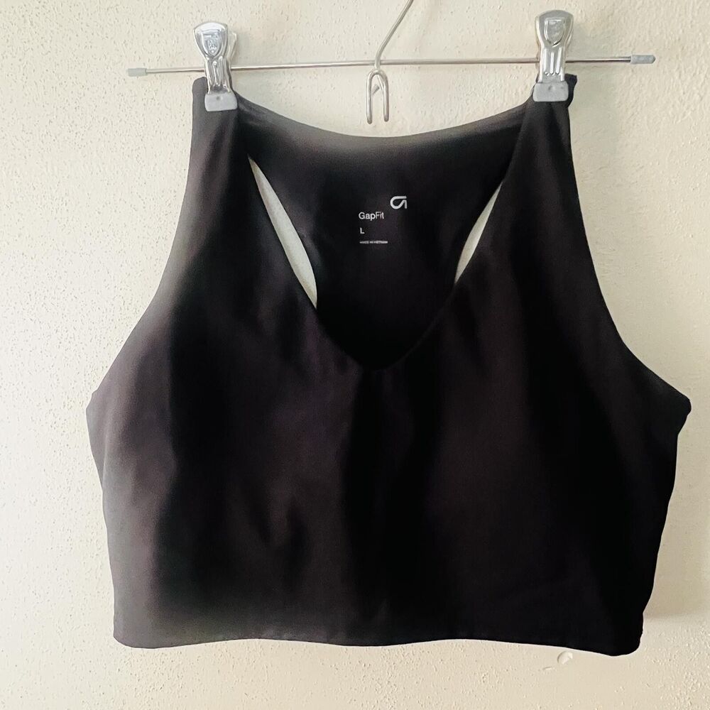 GapFit Sculpt BLK High Impact Racerback Sports Bra L Stretch Padded Workout Top